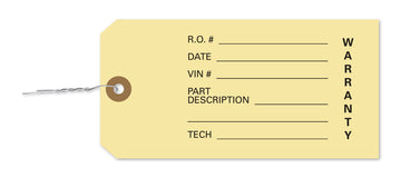 Warranty Parts Tag 6 1/4" x 3 1/8"